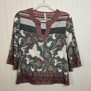 Yoyo 5 Paisley Women's Blouse - Green, Orange, Black